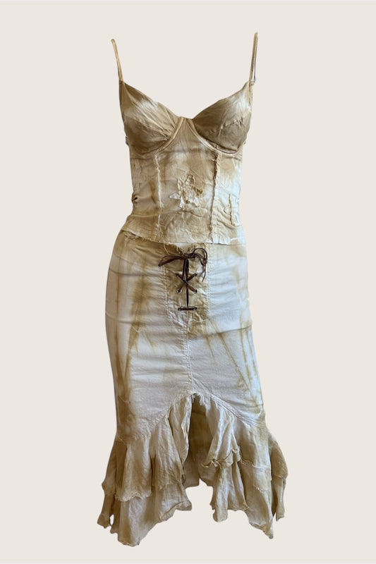 1990's Beige Bustier & Skirt Ensemble