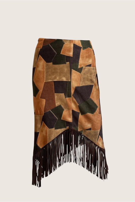 Vintage Suedette Patchwork Tassel Skirt