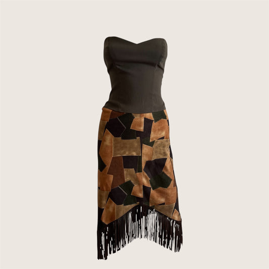 Vintage Suedette Patchwork Tassel Skirt