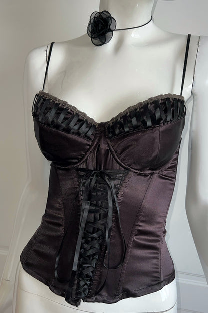 1990's Dark Brown Satin Bustier