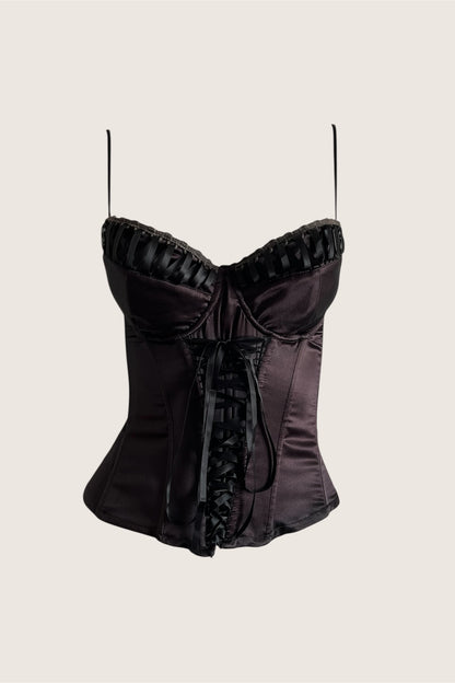 1990's Dark Brown Satin Bustier