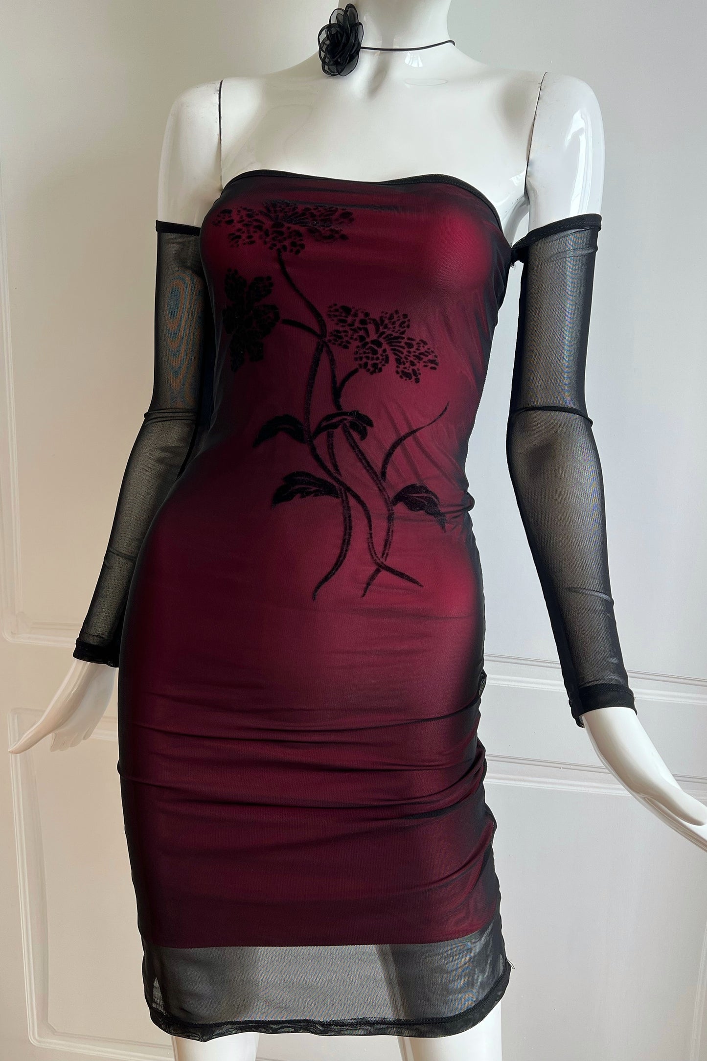 Vintage 1990's Burgundy Overlay Mini Dress