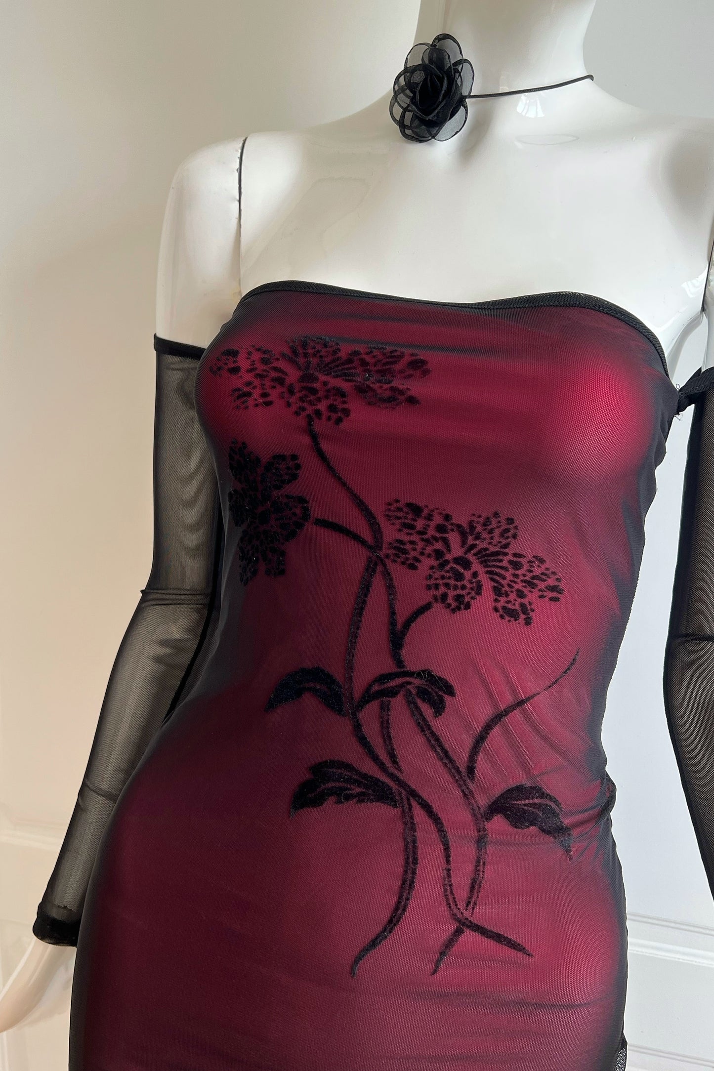 Vintage 1990's Burgundy Overlay Mini Dress