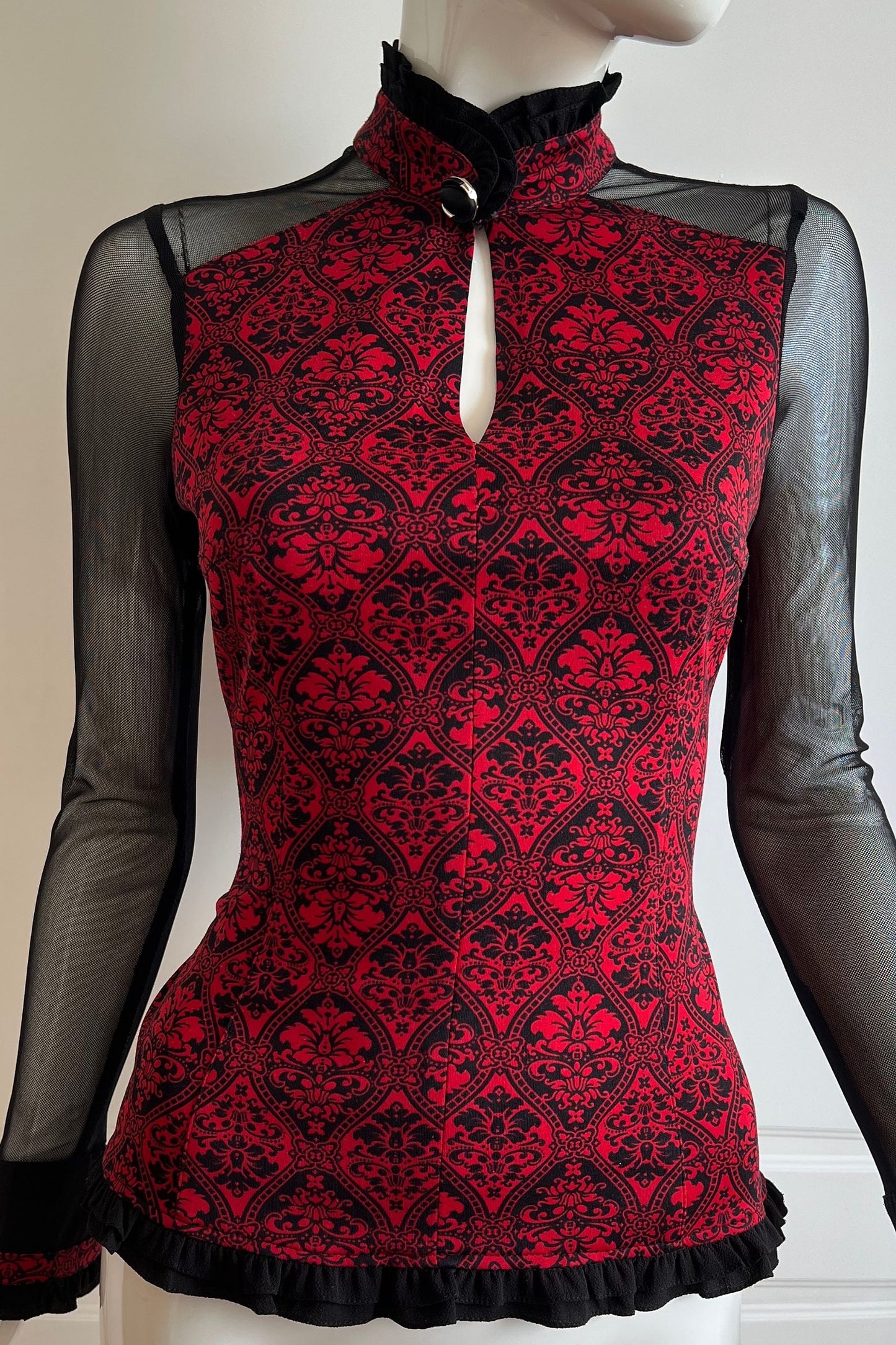 Vintage Wine Red Mesh Top