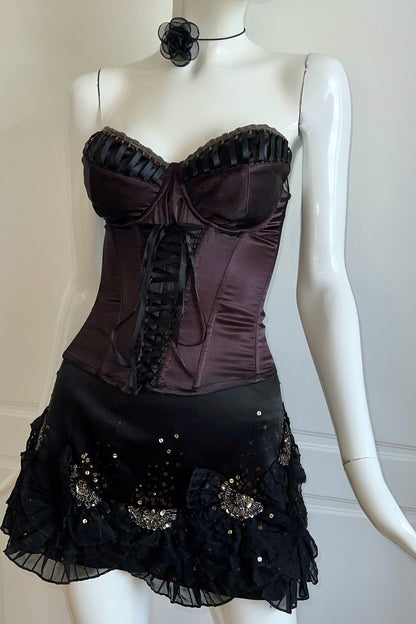 1990's Dark Brown Satin Bustier