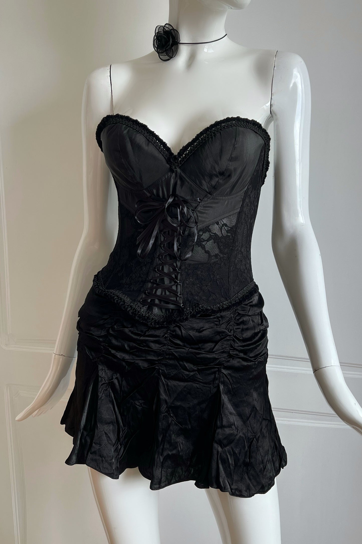 Vintage 1990's Black Ruched Mini Skirt