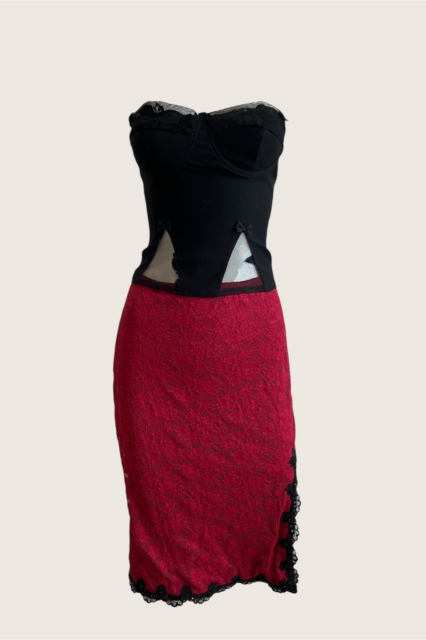 Luxury Designer Vintage Red Midi Slit Skirt