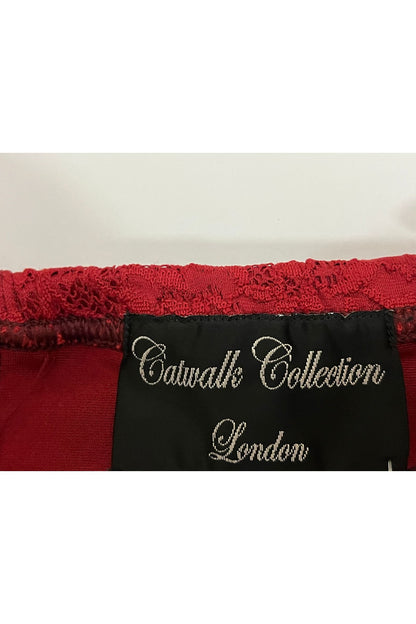 Luxury Designer Vintage Red Midi Slit Skirt