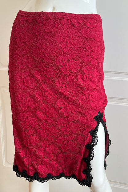 Luxury Designer Vintage Red Midi Slit Skirt