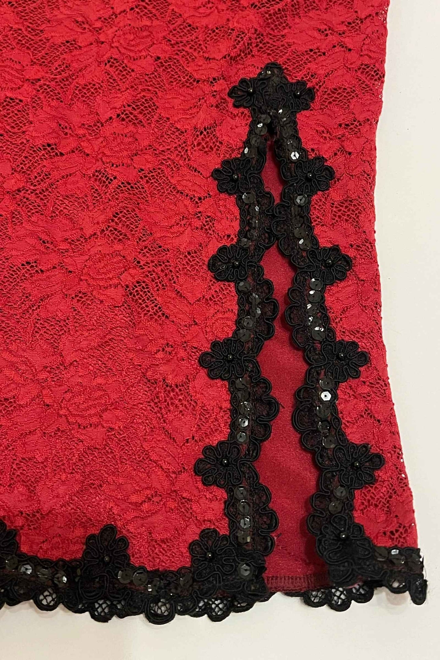 Luxury Designer Vintage Red Midi Slit Skirt