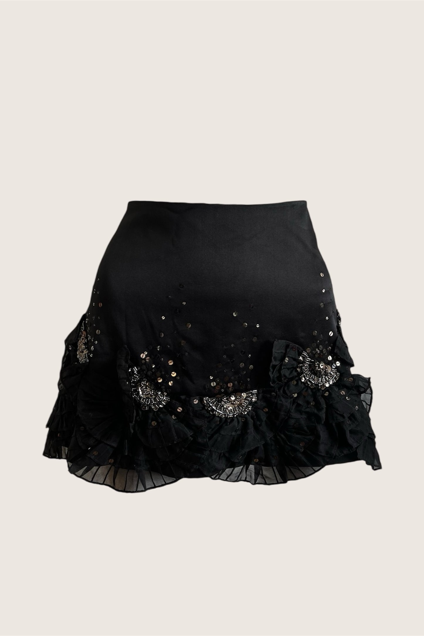 Silk Black Ruffle Mini Skirt