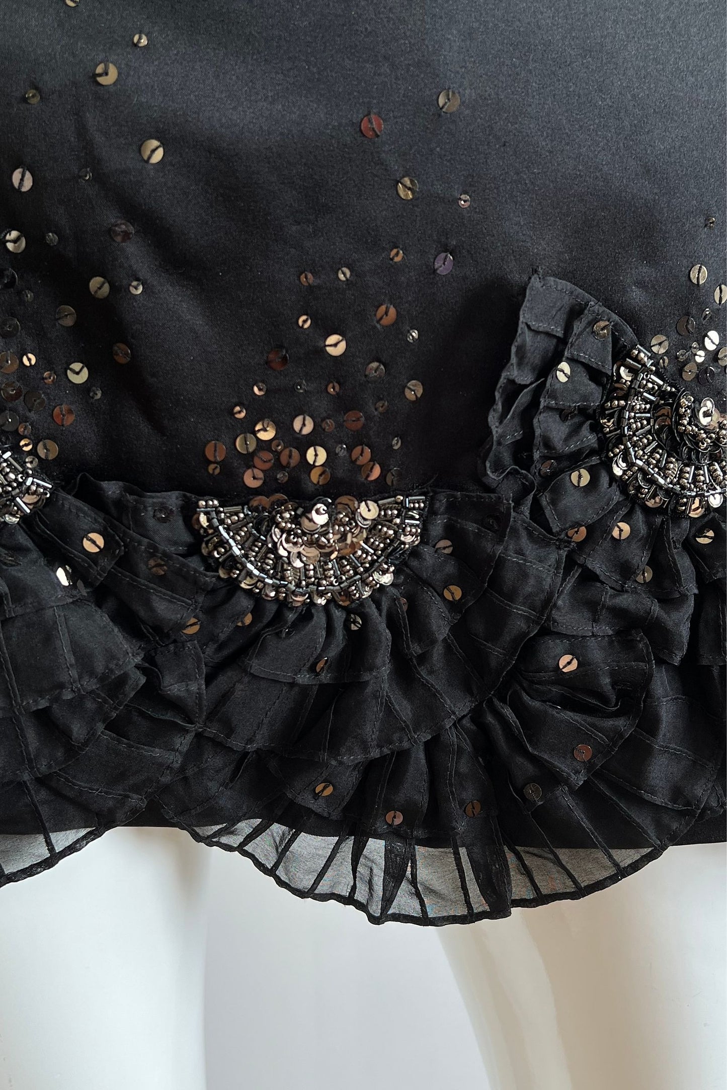 Silk Black Ruffle Mini Skirt