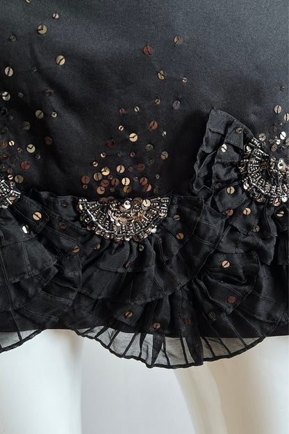 Silk Black Ruffle Mini Skirt
