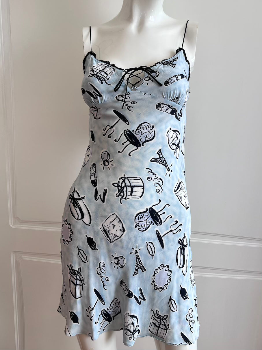 Vintage Pastel Blue Mini Slip Dress