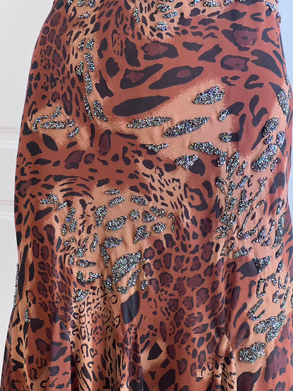 Luxurious Vintage Leopard Print Beaded Slip Dress