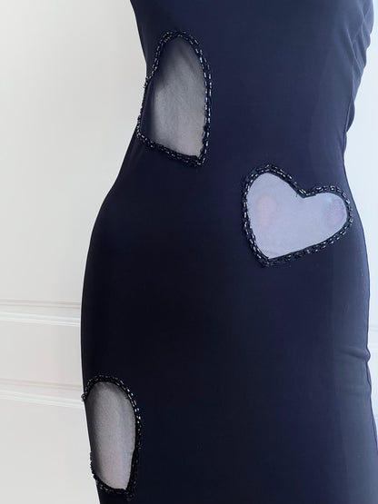 2000's Designer Heart Cut-Out Black Dress