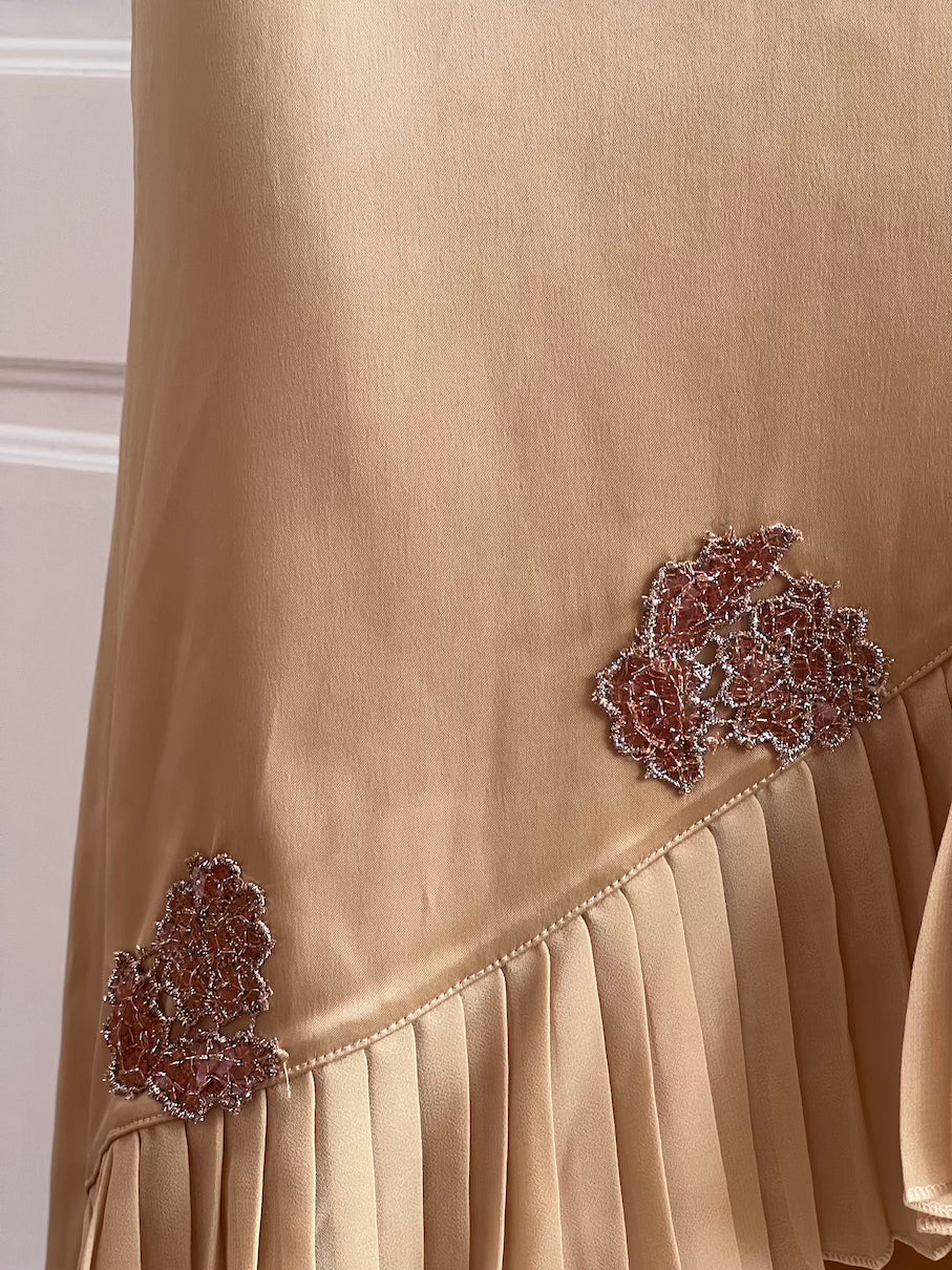 1990's Gold Satin Beaded Skirt