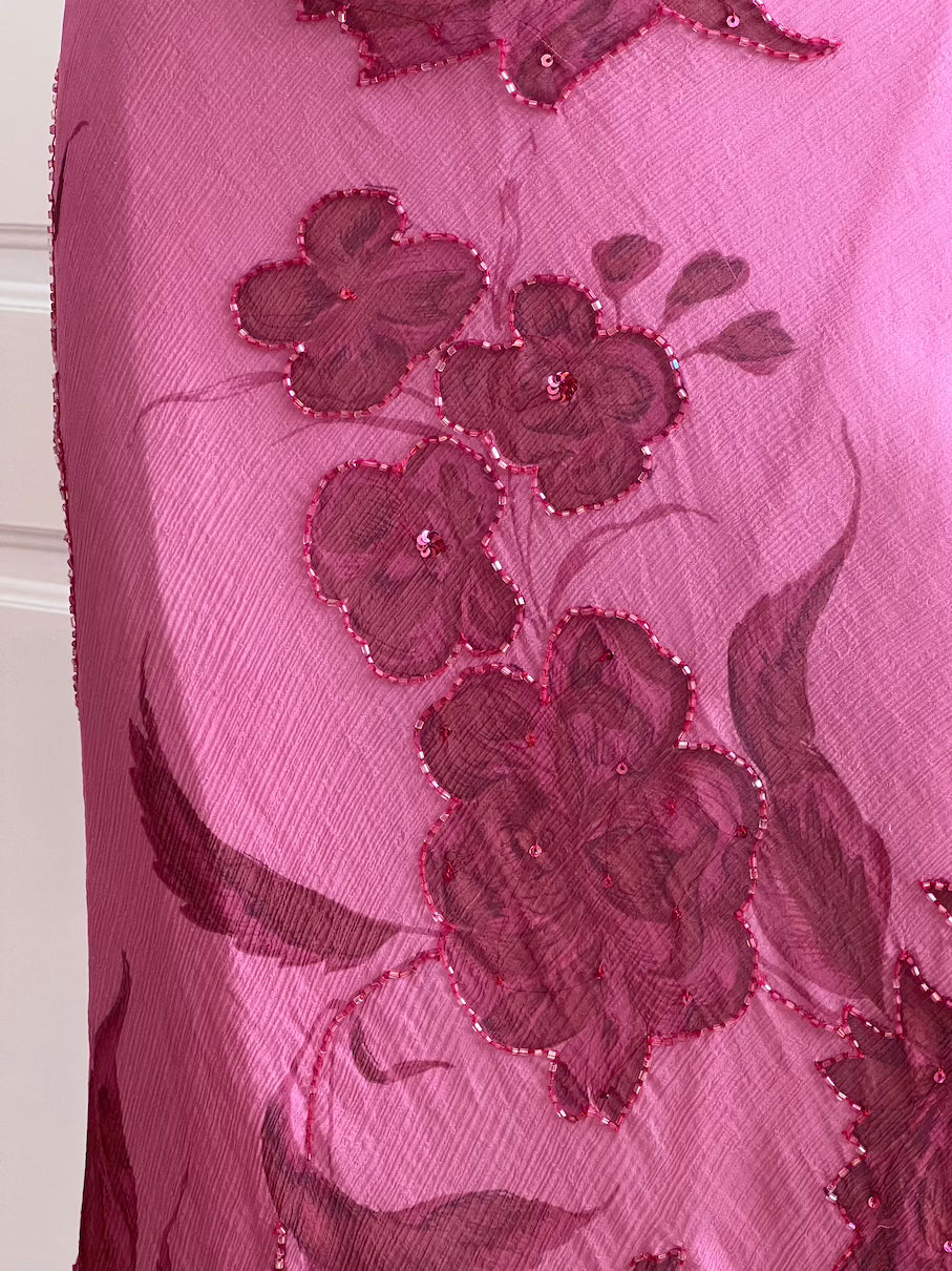 100% Silk Dusty Pink Beaded Slip Skirt
