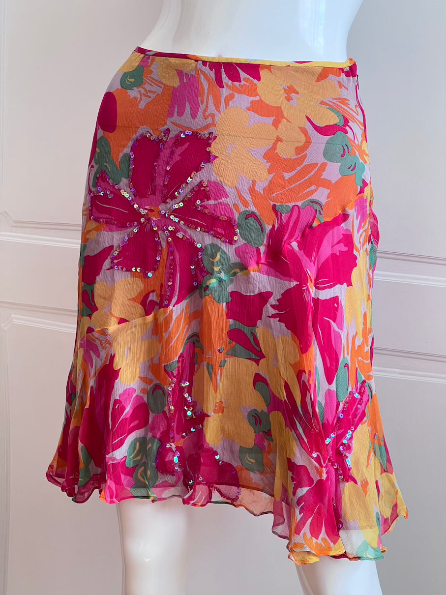100% Silk Vintage Floral Mini Skirt