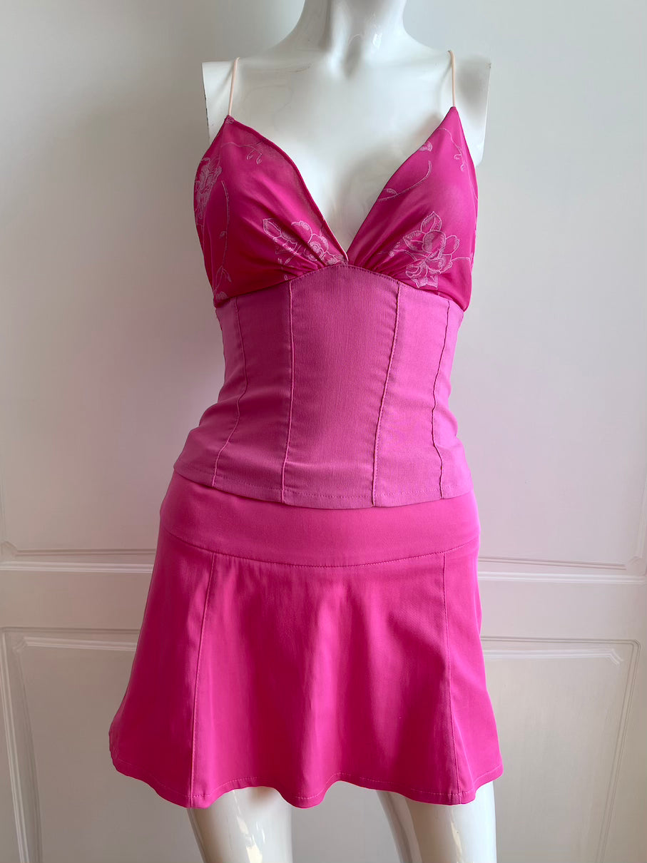 2000's Hot Pink Camisole & Mini Skirt Ensemble