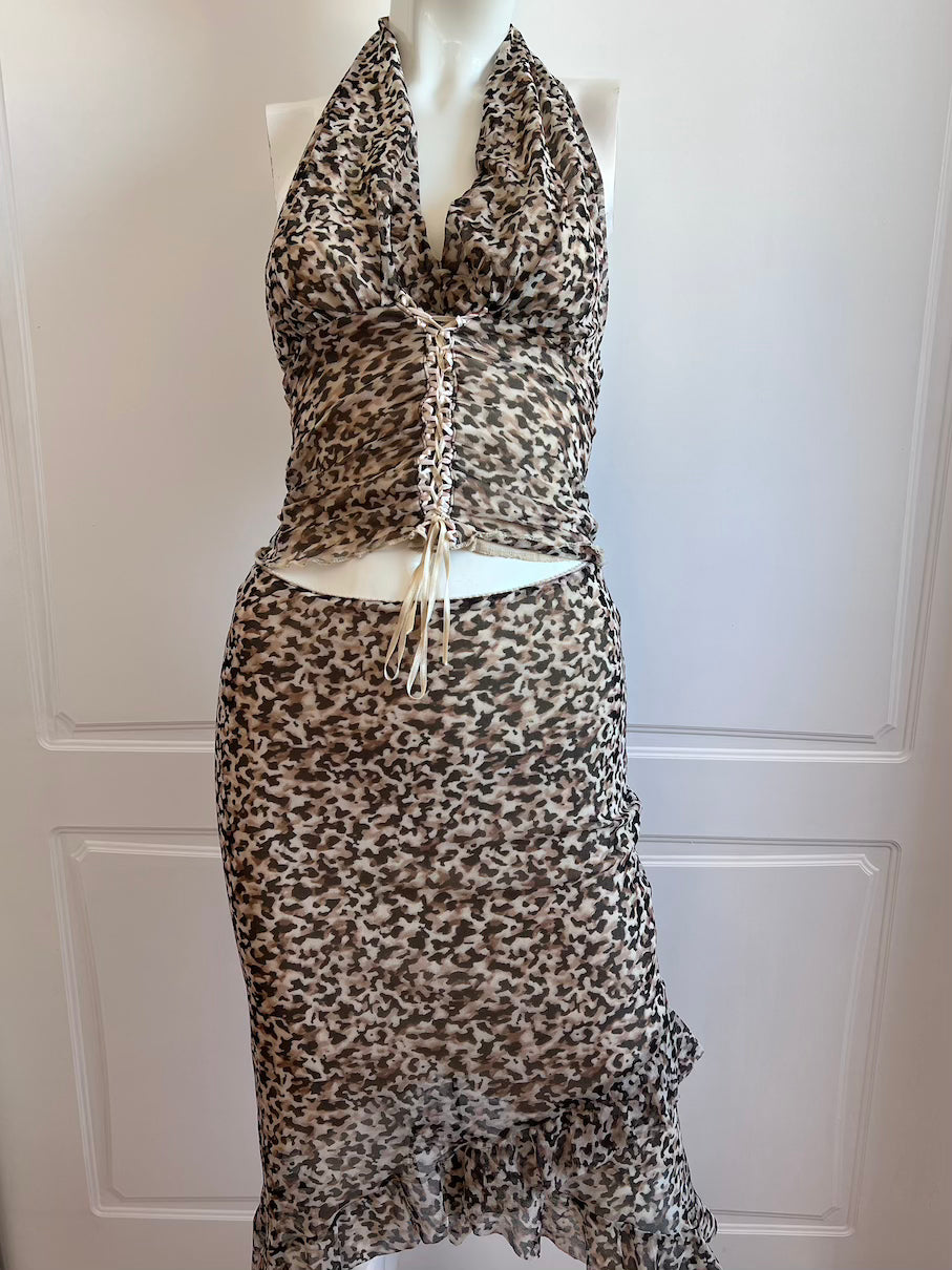 2000's Animal Print Halter Top & Slip Skirt Ensemble