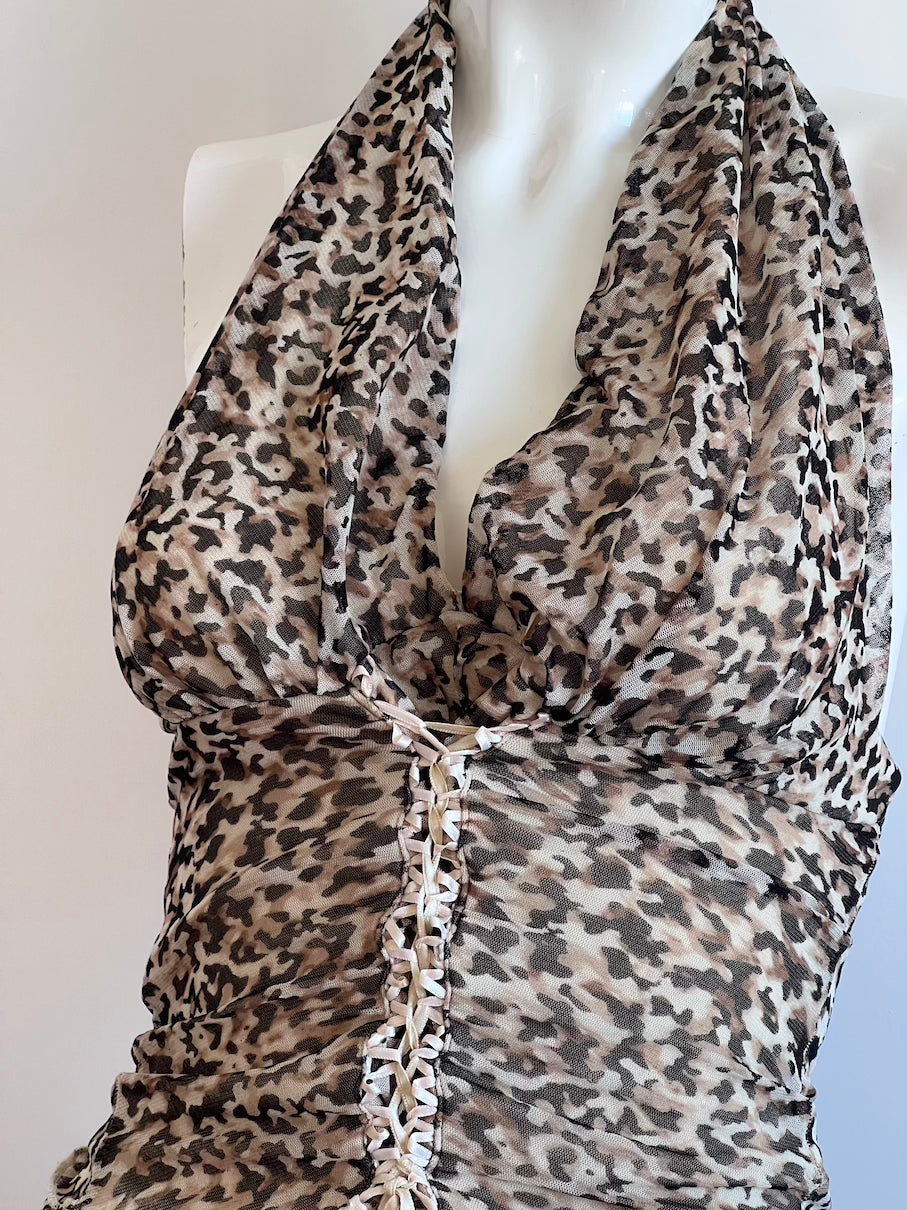 2000's Animal Print Halter Top & Slip Skirt Ensemble