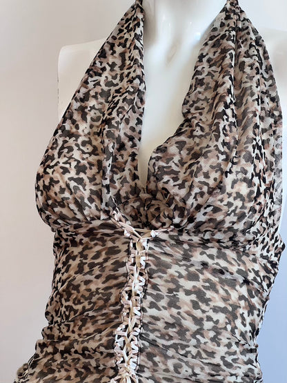 2000's Animal Print Halter Top & Slip Skirt Ensemble
