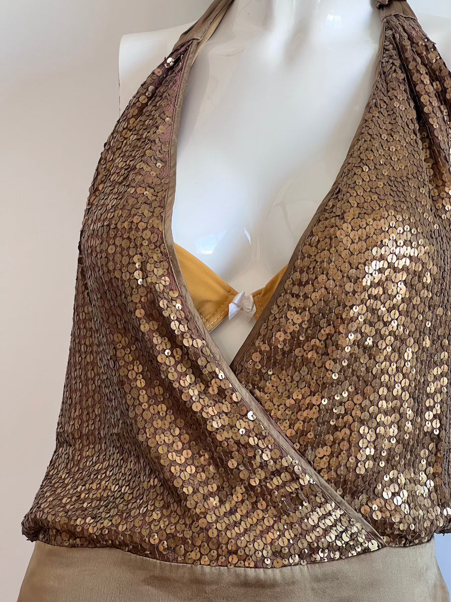 2000's Bronze Sequin Top & Mini Skirt Ensemble