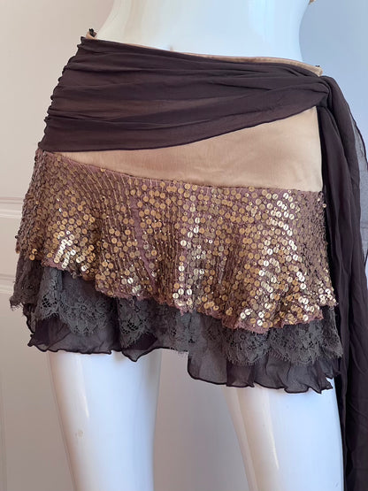 2000's Bronze Sequin Top & Mini Skirt Ensemble