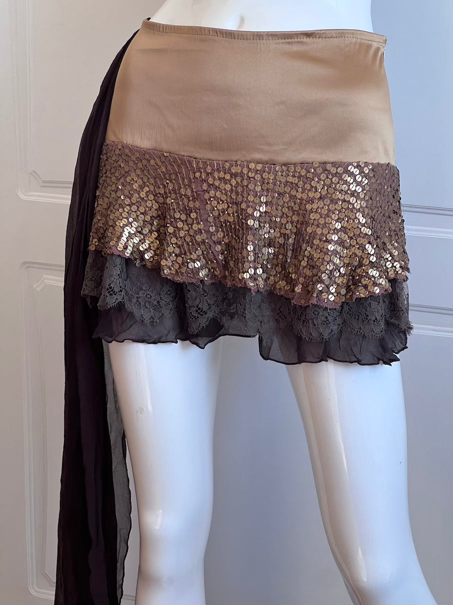 2000's Bronze Sequin Top & Mini Skirt Ensemble