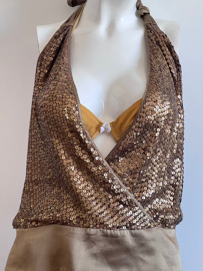 2000's Bronze Sequin Top & Mini Skirt Ensemble