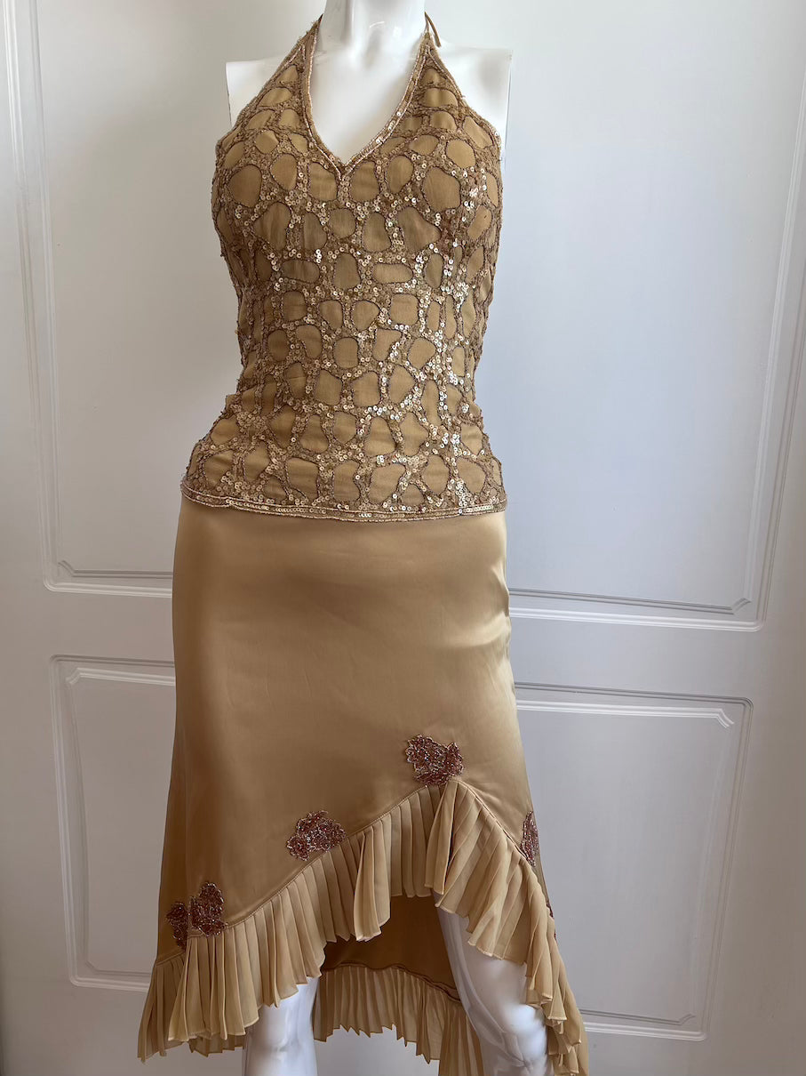 1990's Gold Satin Beaded Skirt