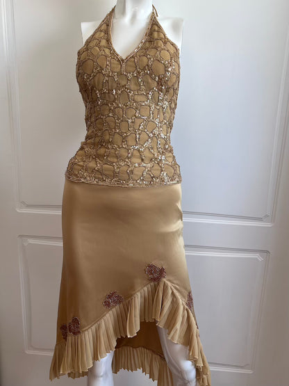 1990's Gold Satin Beaded Skirt