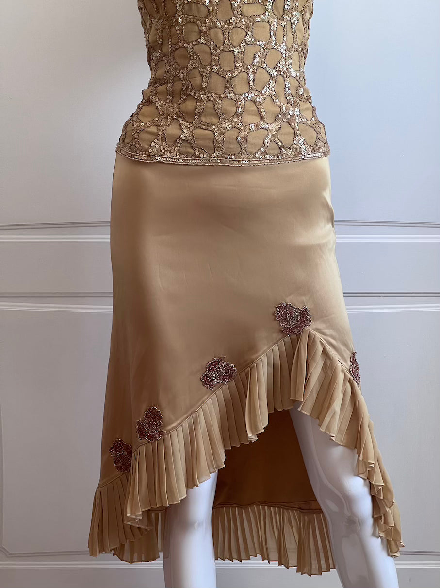 1990's Gold Satin Beaded Skirt