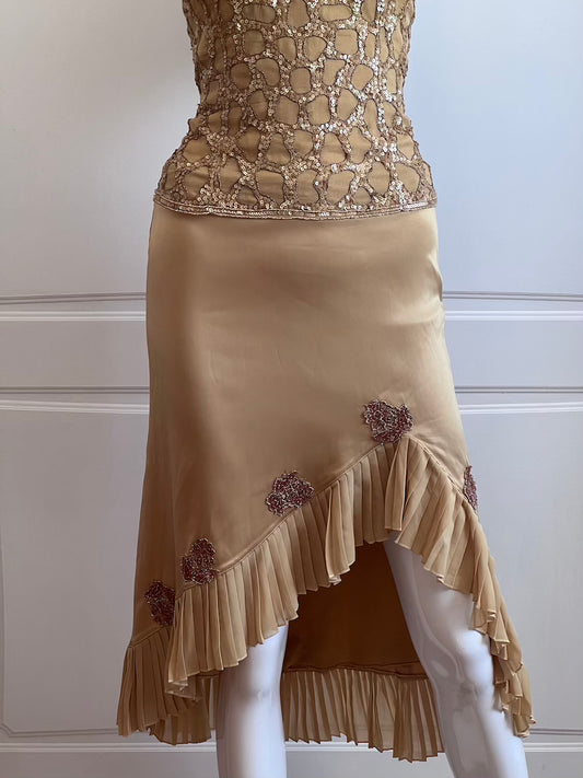1990's Gold Satin Beaded Skirt
