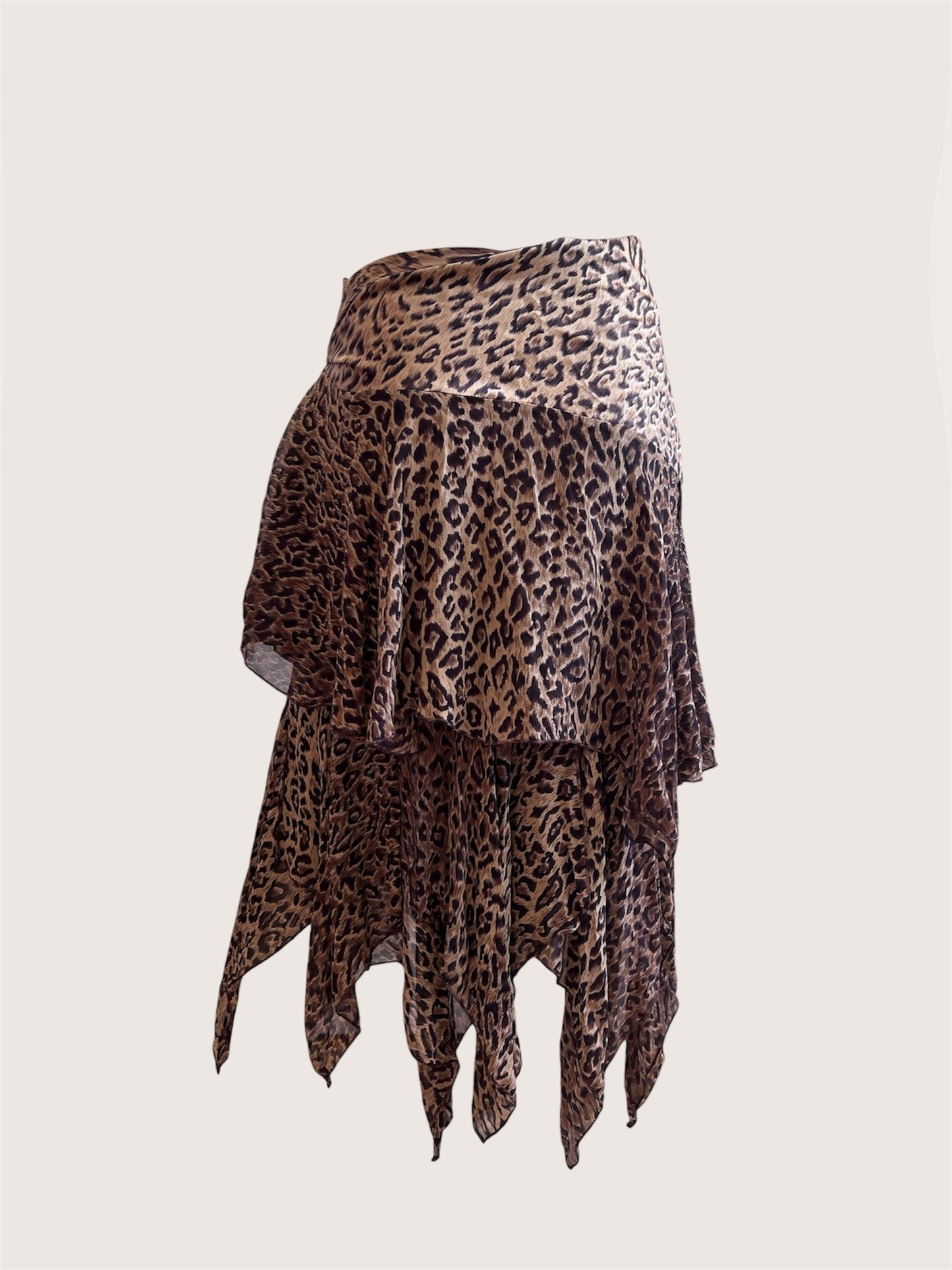 100% Silk Leopard Print French Slip Skirt