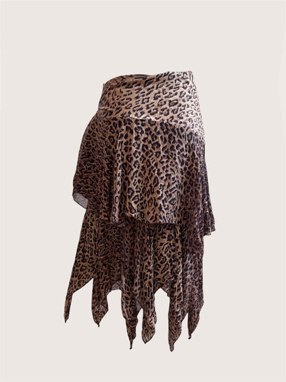 100% Silk Leopard Print French Slip Skirt