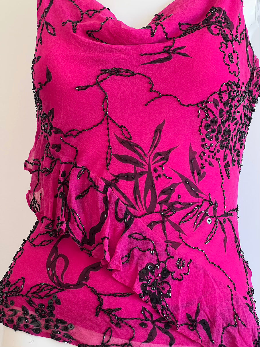 Vintage 100% Silk Magenta Beaded Camisole