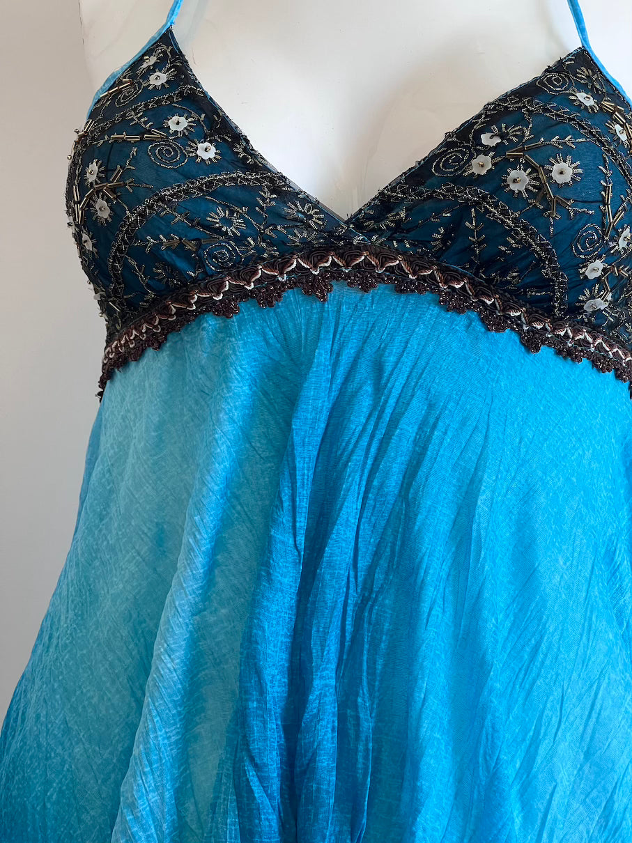 Vintage Blue Sequin Halter Top