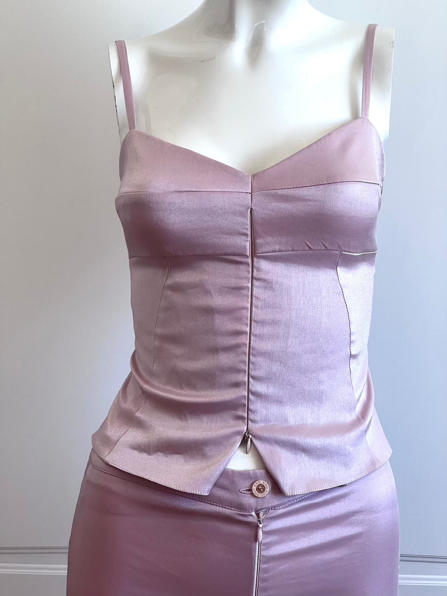 1990's Pastel Pink Corset Top & Trousers Ensemble