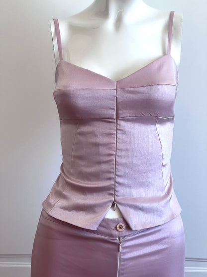 1990's Pastel Pink Corset Top & Trousers Ensemble
