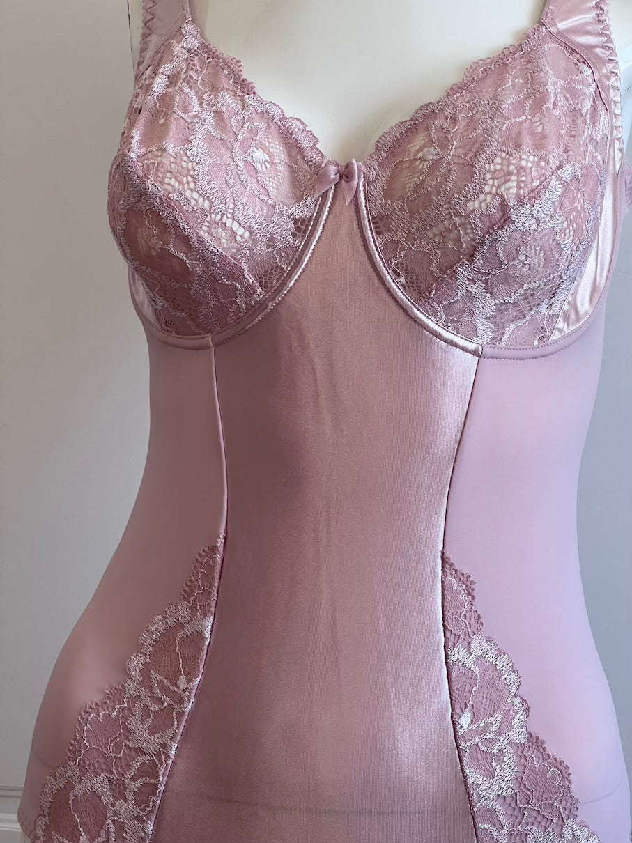 Vintage Blush Pink Satin Bustier Bodysuit