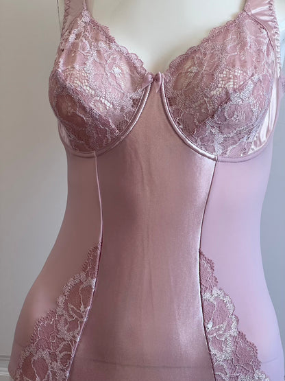 Vintage Blush Pink Satin Bustier Bodysuit
