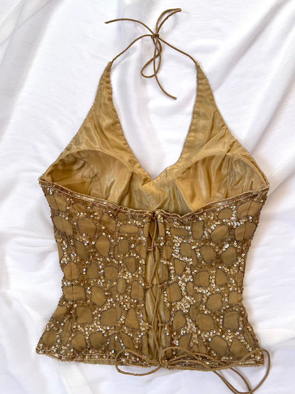 100% Silk Gold Beaded Corset Bodice