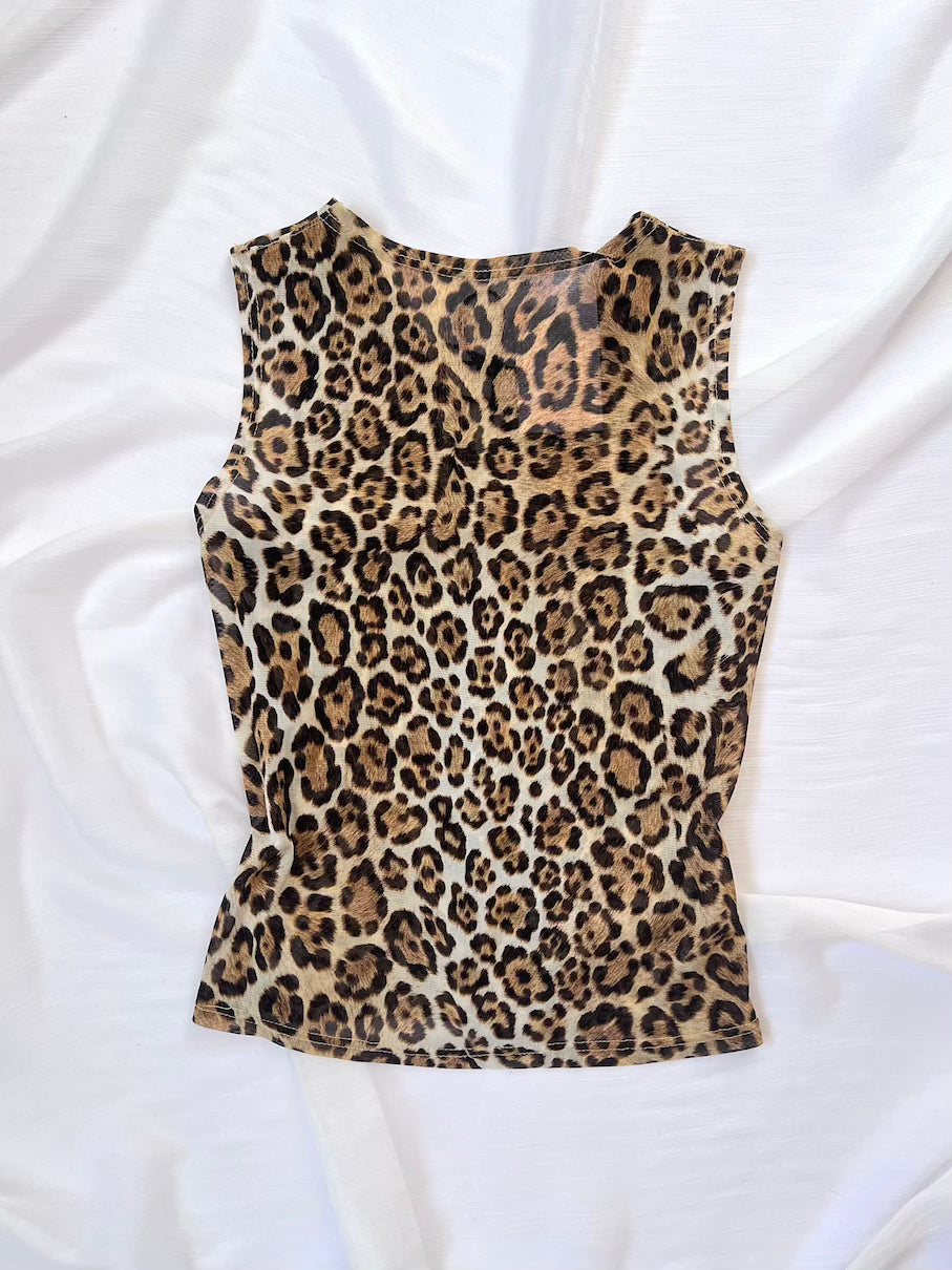 Vintage 1990's Leopard Print Semi Sheer Top