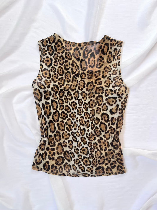 Vintage 1990's Leopard Print Semi Sheer Top