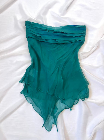100% Silk Vintage Teal Halter Top