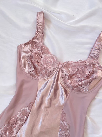 Vintage Blush Pink Satin Bustier Bodysuit