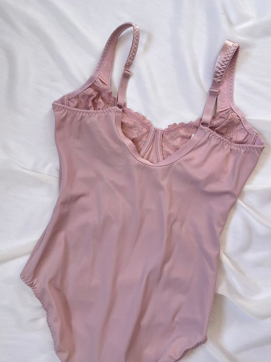 Vintage Blush Pink Satin Bustier Bodysuit