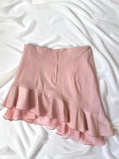 1990's Dusty Pink Satin Ruffle Mini Skirt